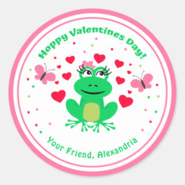 Pink Kids Frog Hoppy Valentinstag Runder Aufkleber