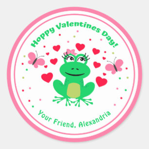 Pink Kids Frog Hoppy Valentinstag Runder Aufkleber