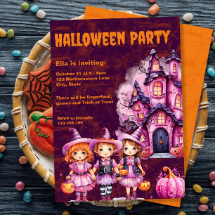 Pink Kids Halloween-Party Einladung