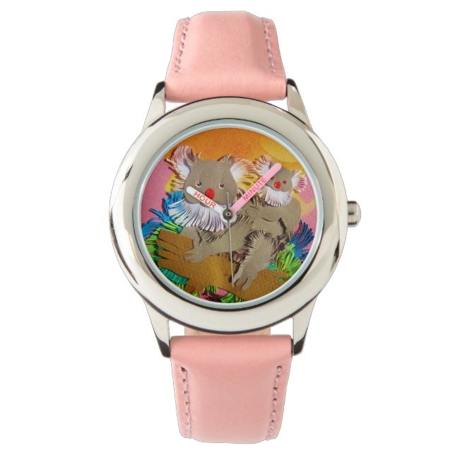 Pink Kids Koala Bear Watch Armbanduhr (Vorderseite)