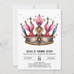 Pink Kids Princess Crown Geburtstag Einladung