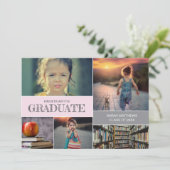 Pink Kindergarten Abschluss Custom Foto Collage Einladung (Stehend Vorderseite)