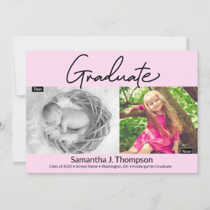 Pink Kindergarten Dann und Jetzt Grad Foto Ankündigung