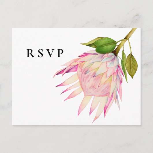 Pink King Protea Floral Wedding RSVP Einladungspostkarte (Vorderseite)