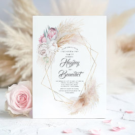 Pink King Protea und Pampas Grass Engagement Party Einladung