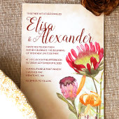 Pink King Proteas, Orange Lilies Hochzeit im Herbs Einladung