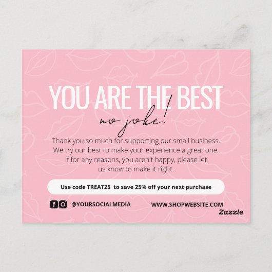 Pink Kiss Pattern Business Danke Karte (Rückseite)