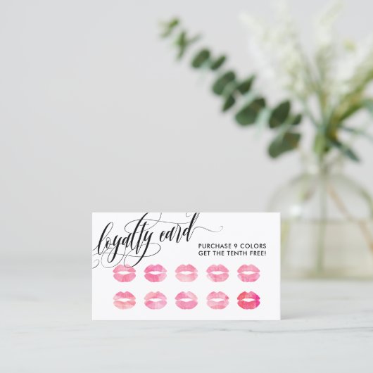 Pink Kisses - Calligraphy Loyalty Punch Card Treuekarte (Stehend Vorderseite)