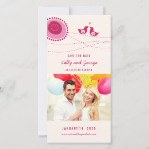 Pink Kissing Love Birds Whimsical Blume Dot Foto Save The Date