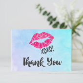 Pink Kissy Lips mit Xoxo! Danke (Stehend Vorderseite)