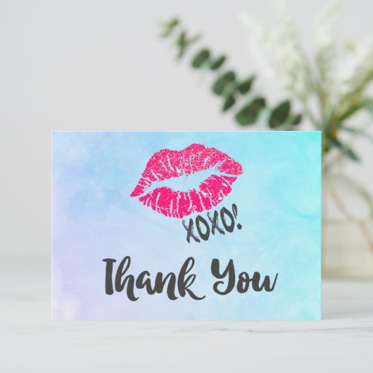 Pink Kissy Lips mit Xoxo! Danke (Stehend Vorderseite)