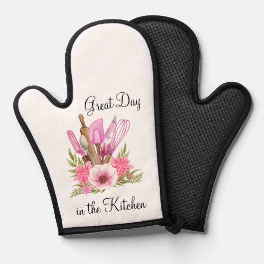 Pink Kitchen Blume Oven Mitt Pot Holder Ofenhandschuh (Vorderseite/Rückseite)
