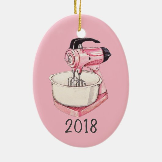 Pink Kitchen Mixer Keepake Jahr Keramik Ornament (Hinten)