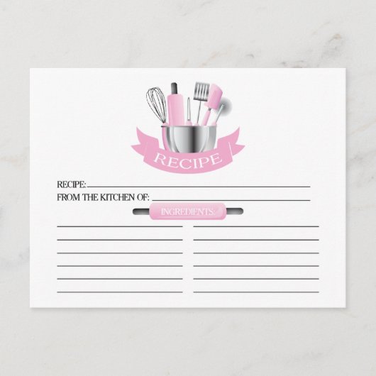 Pink Kitchenette Brautparty Rezept Karten (Vorderseite)
