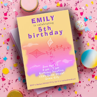 Pink Kites Zeichnend Kindergeburtstag Party Einladung