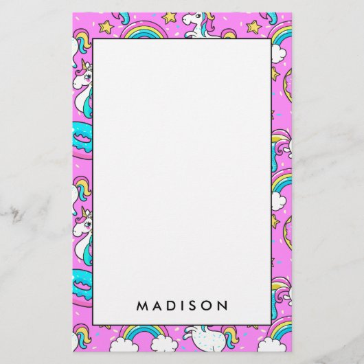 Pink Kitschy glitzerndes, lustiges Unicorn und Kit Briefpapier (Vorderseite)