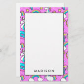Pink Kitschy glitzerndes, lustiges Unicorn und Kit Briefpapier (Vorne/Hinten)