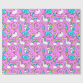 Pink Kitschy glitzerndes, lustiges Unicorn und Kit Geschenkpapier (Flach)