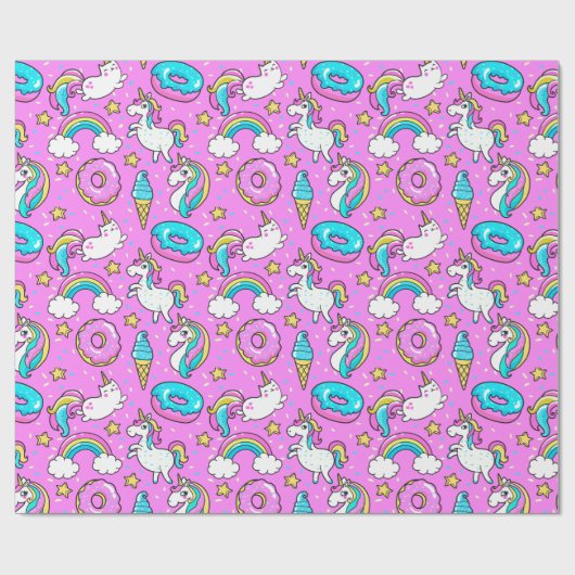 Pink Kitschy glitzerndes, lustiges Unicorn und Kit Geschenkpapier (Flach)
