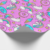 Pink Kitschy glitzerndes, lustiges Unicorn und Kit Geschenkpapier (Ecke)