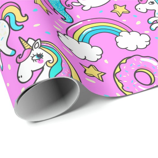 Pink Kitschy glitzerndes, lustiges Unicorn und Kit Geschenkpapier (Rolleneckpunkt)