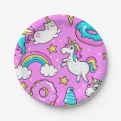 Pink Kitschy glitzerndes, lustiges Unicorn und Kit Pappteller (Vorderseite)