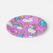 Pink Kitschy glitzerndes, lustiges Unicorn und Kit Pappteller (Schrägansicht)