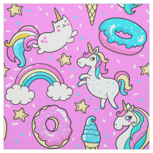 Pink Kitschy glitzerndes, lustiges Unicorn und Kit Stoff (Muster)