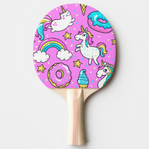 Pink Kitschy glitzerndes, lustiges Unicorn und Kit Tischtennis Schläger