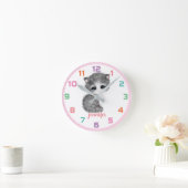 Pink Kitte Katze farbenfrohe Kinder Uhr (Zuhause)