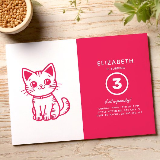 Pink kitten birthday party einladung