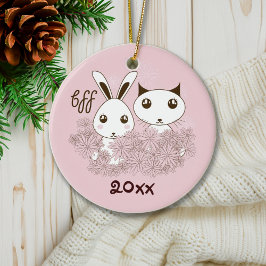 Pink Kitten Bunny Animal Friends Kinder Weihnachte Keramik Ornament