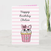 Pink Kitten Cupcake Girl's Birthday Karte (Vorderseite)