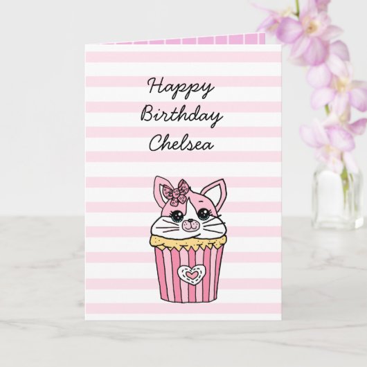 Pink Kitten Cupcake Girl's Birthday Karte (Orchidee)