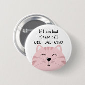 Pink Kitten Lächeln, Kontakt für Kinder Button (Vorne & Hinten)
