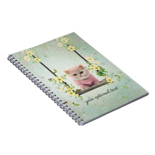 Pink Kitten Swinging Blume Vine Notebook Notizblock (Rechte Seite)