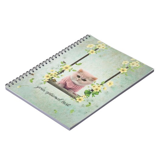 Pink Kitten Swinging Blume Vine Notebook Notizblock (Linke Seite)