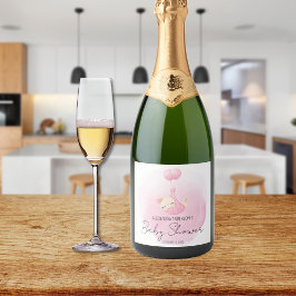 Pink Kitten Watercolor Kinderdusche Schaumweinetikett