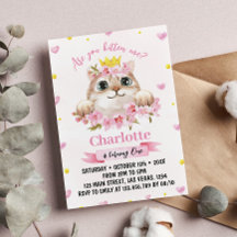 Pink Kitty Cat Birthday Einladung