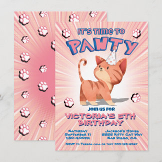 Pink Kitty Cat Birthday Pawty Party Einladung