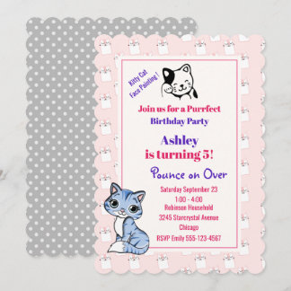 Pink Kitty Cat Thema Geburtstagsparty Einladung