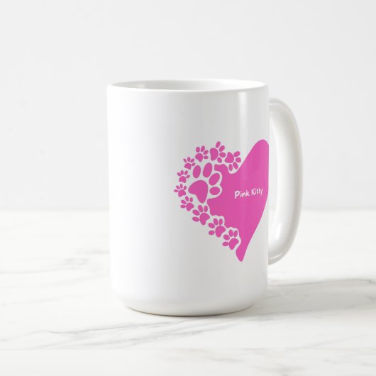 Pink Kitty paws heart mug for cat lover women Kaffeetasse (VorderseiteRechts)