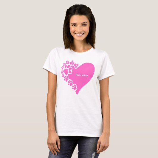 Pink Kitty paws heart t-shirt for cat lover women (Vorne ganz)