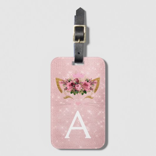 Pink Kitty Sparkess Princess Monogram Name Gepäckanhänger (Vorderseite Vertikal)