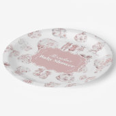 Pink Kleidung Toile De Jouy Baby Dusche Pappteller (Schrägansicht)