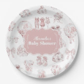 Pink Kleidung Toile De Jouy Baby Dusche Pappteller (Vorderseite)