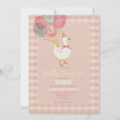 Pink Kleine Alberne Gänseballons Girl 3. Geburtsta Einladung (Vorderseite)