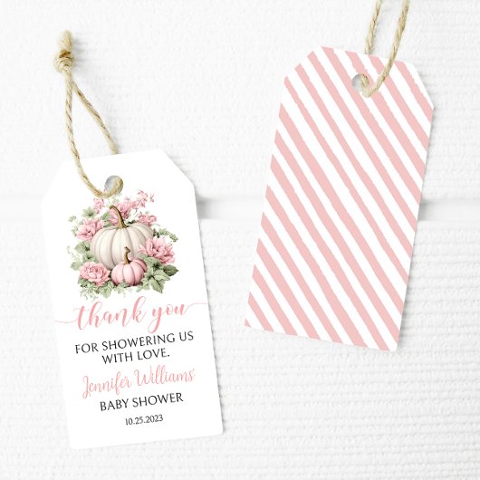 Pink kleine Kürbismädchen Babydusche danke Geschenkanhänger