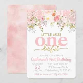 Pink Kleine Miss ONEderful Girl Erster Geburtstag Einladung