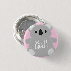 Pink Koala Bear Baby Dusche Button